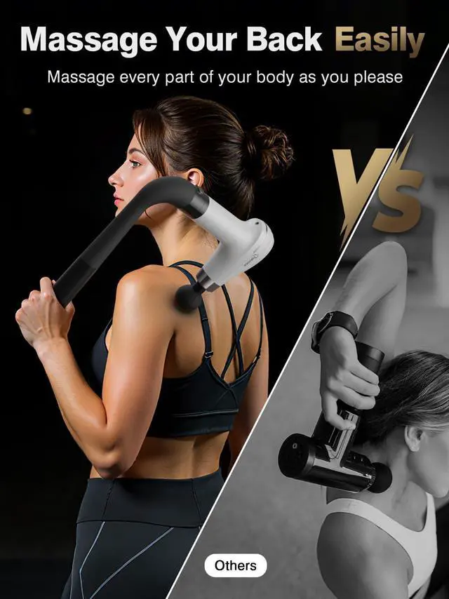 Alt view image 6 of 7 - Massage Gun with Upgraded Extension Handle, Percussion Deep Tissue Back Massager with 4 Massage Heads & 6 Speed Levels, Muscles/Neck/Shoulders/Waist/Legs Massager for Pain Relief, Gifts