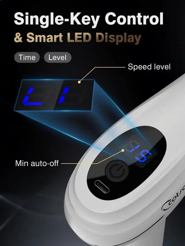 Alt view image 7 of 7 - Massage Gun with Upgraded Extension Handle, Percussion Deep Tissue Back Massager with 4 Massage Heads & 6 Speed Levels, Muscles/Neck/Shoulders/Waist/Legs Massager for Pain Relief, Gifts