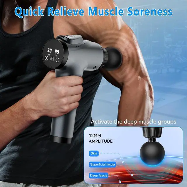Alt view image 6 of 7 - Massage Gun, Muscle Massage Gun for Athletes Handheld Electric Deep Tissue Back Massager, Percussion Massage Device for Pain Relief with 30 Speed Levels 9 Heads pcs