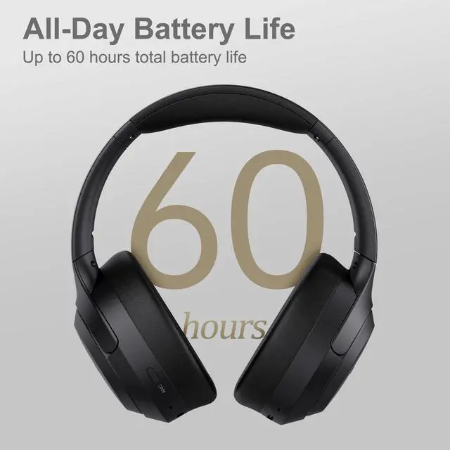 Alt view image 4 of 7 - QC60 Hybrid Active Noise Cancenlling Headphones,Wireless Over Ear Bluetooth Headsets with Microphone, 60H Playtime Foldable Lightweight, Deep Bass, Memory Earmuffs, for Travel Home Office