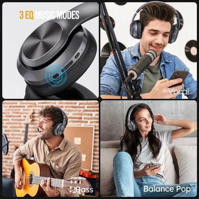 Alt view image 4 of 7 - Wireless Bluetooth Headphones Over Ear, 80H Playtime, 3EQ Sound Modes, HiFi Stereo Headphones with Deep Bass, Foldable Bluetooth 5.3 Headsets for Smartphone/PC/Computer-Metallic