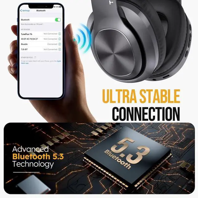Alt view image 6 of 7 - Wireless Bluetooth Headphones Over Ear, 80H Playtime, 3EQ Sound Modes, HiFi Stereo Headphones with Deep Bass, Foldable Bluetooth 5.3 Headsets for Smartphone/PC/Computer-Metallic