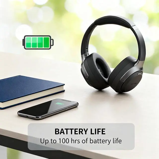 Alt view image 5 of 7 - LC30Pro Wireless Premium Noise Canceling Overhead Headphones, 100H Playtime Bluetooth V5.4, Foldable Design for School/Work/Travel/TV, Gifts