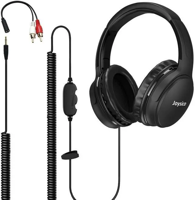 Main image of 19.5Ft / 6M Extra Long Cord Headphones for TV PC with Volume Control, Spring Coiled Cable, 3.5mm AUX, Wired Over Ear Earphones for Seniors Hard of Hearing, Large Comfortable Computer Headset