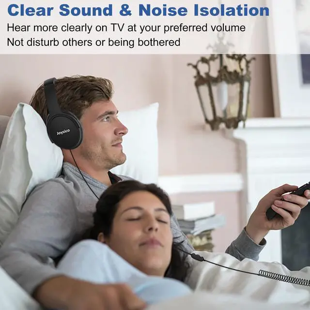 Alt view image 3 of 7 - 19.5Ft / 6M Extra Long Cord Headphones for TV PC with Volume Control, Spring Coiled Cable, 3.5mm AUX, Wired Over Ear Earphones for Seniors Hard of Hearing, Large Comfortable Computer Headset