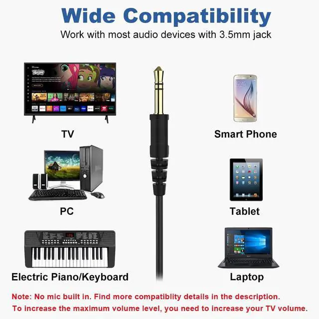 Alt view image 6 of 7 - 19.5Ft / 6M Extra Long Cord Headphones for TV PC with Volume Control, Spring Coiled Cable, 3.5mm AUX, Wired Over Ear Earphones for Seniors Hard of Hearing, Large Comfortable Computer Headset
