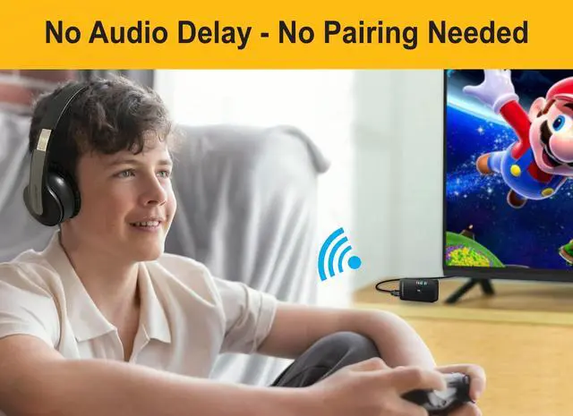 Alt view image 2 of 7 - Wireless Over-Ear Headphones Transmitter Set for TV Movie Bluetooth 5.3 aptX LL No Delay 50 Hours Immersive Sound Enhanced Volume and Clarity (Digital Optical TOSLINK RCA AUX)