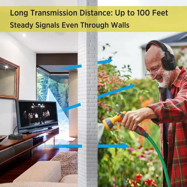 Alt view image 4 of 7 - Wireless Headphones for TV Watching with RF Transmitter Charging Dock, Plug and Play, 100 Ft Wireless Range, Rechargeable 20 Hour Battery (Black with Red)