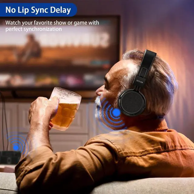 Alt view image 3 of 7 - BTH02 Wireless Headphones for TV Watching with Bluetooth Transmitter Charging Dock, TV Headphones Wireless for Seniors, Bluetooth Headsets, 100ft Range No Audio Delay