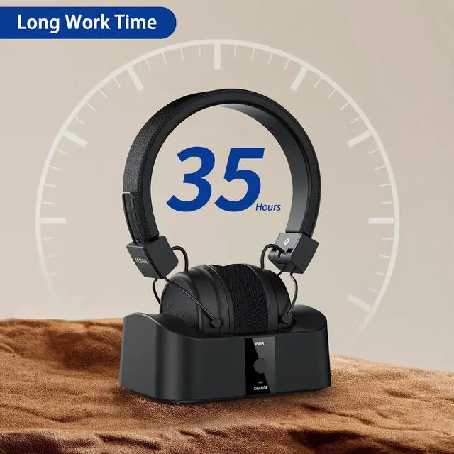 Alt view image 5 of 7 - BTH02 Wireless Headphones for TV Watching with Bluetooth Transmitter Charging Dock, TV Headphones Wireless for Seniors, Bluetooth Headsets, 100ft Range No Audio Delay