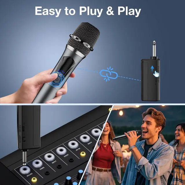 Alt view image 6 of 7 - Wireless Microphone,Professional Dual Handheld Cordless Dynamic Mic System with Rechargeable Receiver,Karaoke Microphone Set for Singing, Karaoke, Wedding, DJ, Party, Speech,Church,Class Use,PA System