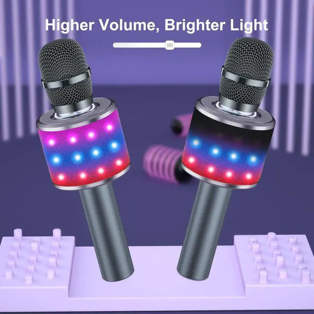 Alt view image 5 of 7 - Karaoke Microphone for Kids & Adults - Bluetooth Microphones Singing Mic with Disco Lights, Echo Effect, Built-in Speaker Portable Karaoke Player for Party Travel Gifts Q78(Space Gary)