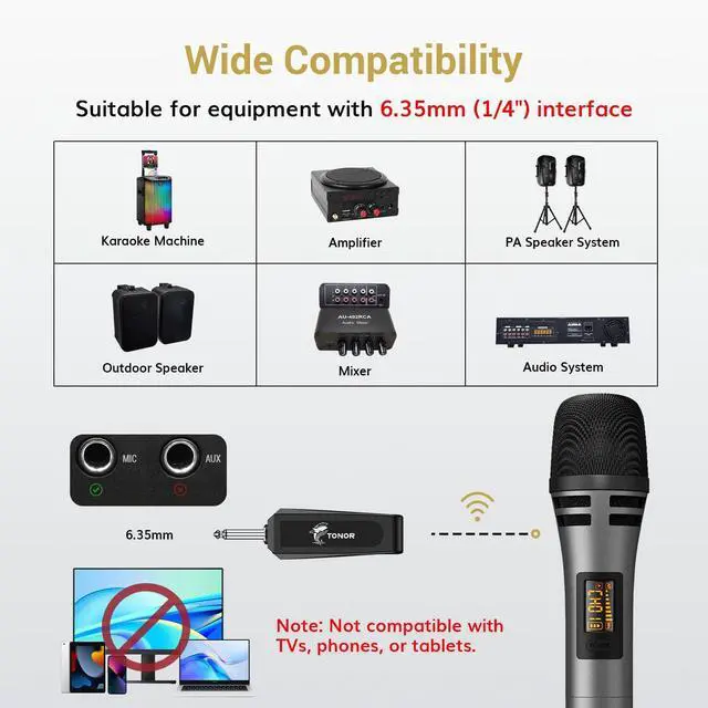 Alt view image 4 of 7 - Wireless Microphones, UHF Dual Karaoke Microphone System, Microfonos Inalambricos with Rechargeable Receiver, Cordless Dynamic Mic Micro Set for Singing, Wedding, DJ, Party, Speech TW320 Grey