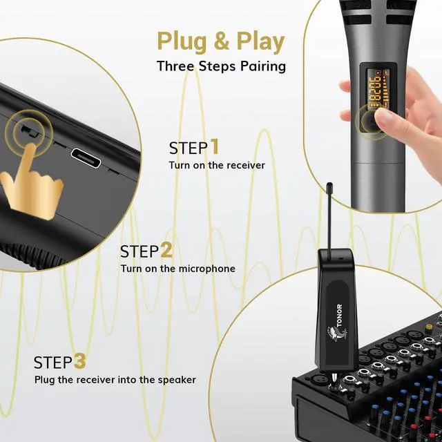 Alt view image 6 of 7 - Wireless Microphones, UHF Dual Karaoke Microphone System, Microfonos Inalambricos with Rechargeable Receiver, Cordless Dynamic Mic Micro Set for Singing, Wedding, DJ, Party, Speech TW320 Grey