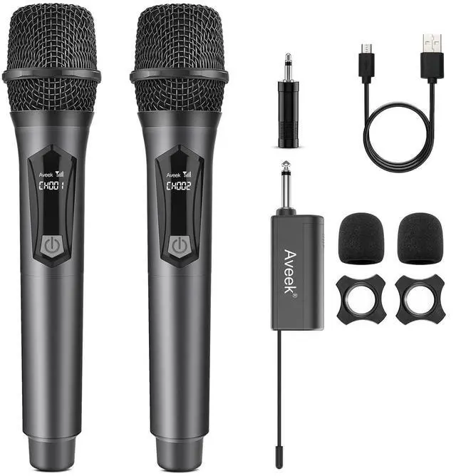Main image of Wireless Karaoke Microphone, Rechargeable Handheld Mic with Receiver for Powered Speakers and Amplifiers, Karaoke Microphone Set for Singing, Weddings, DJ, Parties (2 Pack)