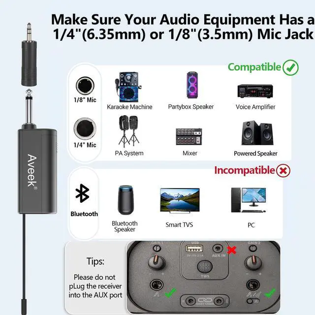 Alt view image 3 of 7 - Wireless Karaoke Microphone, Rechargeable Handheld Mic with Receiver for Powered Speakers and Amplifiers, Karaoke Microphone Set for Singing, Weddings, DJ, Parties (2 Pack)