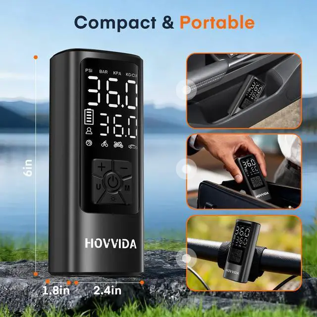 Alt view image 4 of 7 - HOVVIDA Tire Inflator Portable Air Compressor, Air Pump for Car Tires 150PSI with Digital Pressure Gauge, Auto Shut-Off, 3X Faster Inflation, Cordless Bike Pump for Car, Motorcycle, Bike, Ball