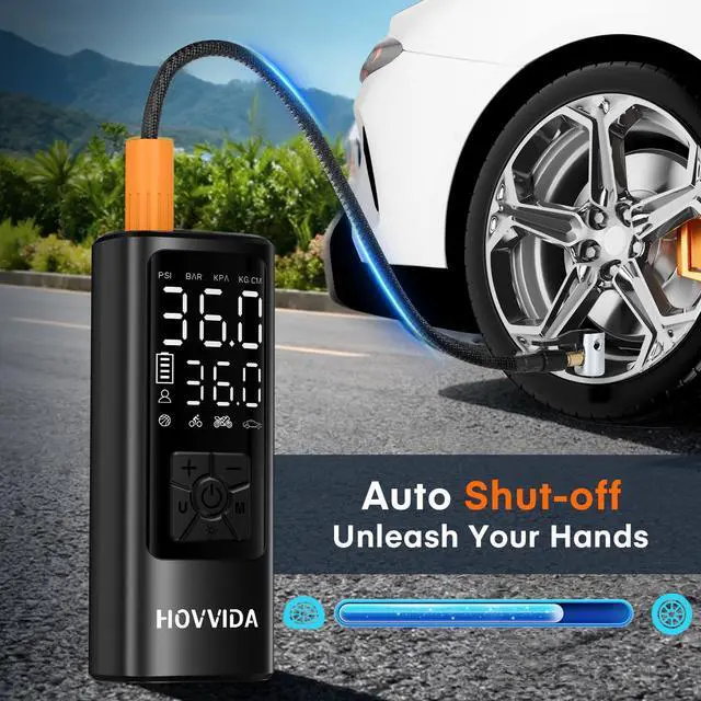 Alt view image 6 of 7 - HOVVIDA Tire Inflator Portable Air Compressor, Air Pump for Car Tires 150PSI with Digital Pressure Gauge, Auto Shut-Off, 3X Faster Inflation, Cordless Bike Pump for Car, Motorcycle, Bike, Ball