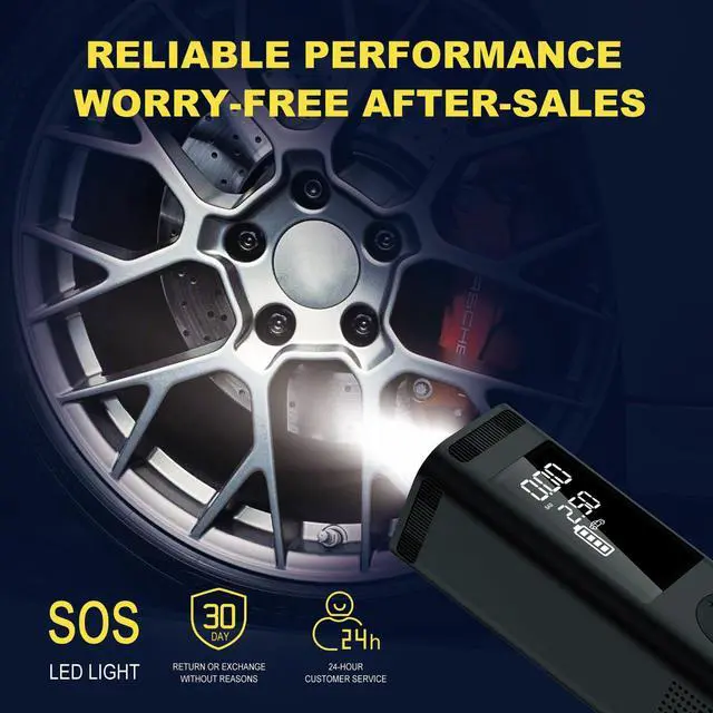 Alt view image 3 of 7 - Tire Inflator Portable Air Compressor, 150PSI Faster Cordless Air Pump with Auto Shut-Off Function for Car, Motorcycle, Bicycle, Balls with Digital Pressure Gauge, 6000mAh Battery, LED Light