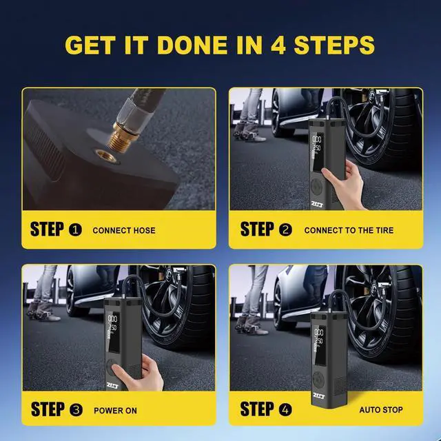 Alt view image 5 of 7 - Tire Inflator Portable Air Compressor, 150PSI Faster Cordless Air Pump with Auto Shut-Off Function for Car, Motorcycle, Bicycle, Balls with Digital Pressure Gauge, 6000mAh Battery, LED Light