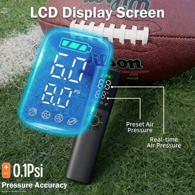 Alt view image 2 of 7 - Z10 Electric Ball Pump for Sport Ball,2000mAh 15 PSI Portable Automatic Air Pump Fast Ball Inflator with 2 Needles,Precise Pressure Gauge for Basketball Football Volleyball Soccer