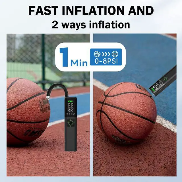 Alt view image 3 of 7 - Z10 Electric Ball Pump for Sport Ball,2000mAh 15 PSI Portable Automatic Air Pump Fast Ball Inflator with 2 Needles,Precise Pressure Gauge for Basketball Football Volleyball Soccer
