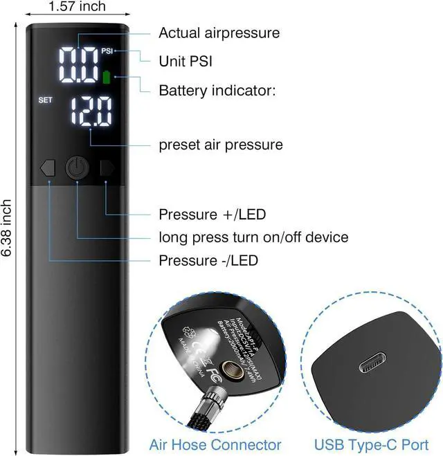 Alt view image 4 of 6 - Electric Ball Pump,Smart Air Pump Portable Fast Inflation Accurate Pressure Gauge and Digital LCD Display for All Sport Balls Basketball Football Volleyball Balloon Swim Ring(2Pin & 2Nozzle & 1Spout)