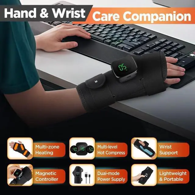 Alt view image 5 of 7 - Cordless Wrist Heating Pad for Arthritis and Carpal Tunnel Relief, Hand Heating Pad Heated Wrist Brace for Left Hand - Gifts for Women Men