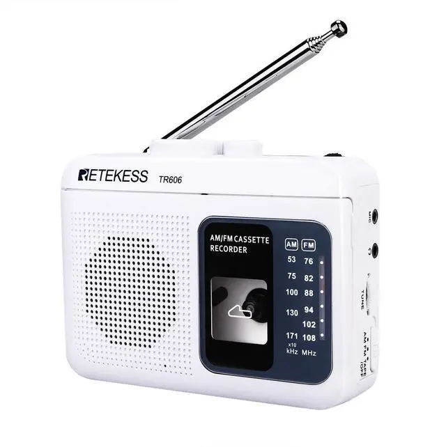 Main image of TR606 Cassette Tape Player, Cassette Player Recorder, Built-in Speaker, AUX/Microphone Jack, Support AUX Line in Record, AM FM Radio, Powered by DC or AA Battery (White)