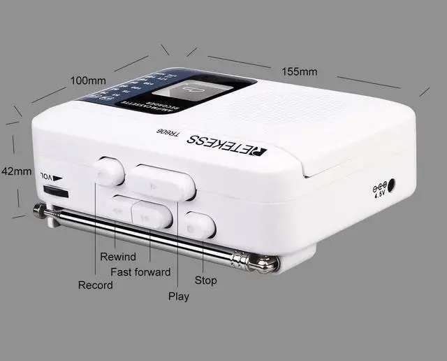 Alt view image 4 of 7 - TR606 Cassette Tape Player, Cassette Player Recorder, Built-in Speaker, AUX/Microphone Jack, Support AUX Line in Record, AM FM Radio, Powered by DC or AA Battery (White)