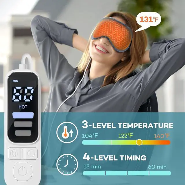 Alt view image 3 of 7 - Heated Eye Mask, Warm Eye Compress Mask, USB Electric Eye Heating Pad with Temperature & Timer Control, Dry Eye Mask for Dry Eyes Blepharitis Sinus Migraine Stye MGD Puffiness Gray