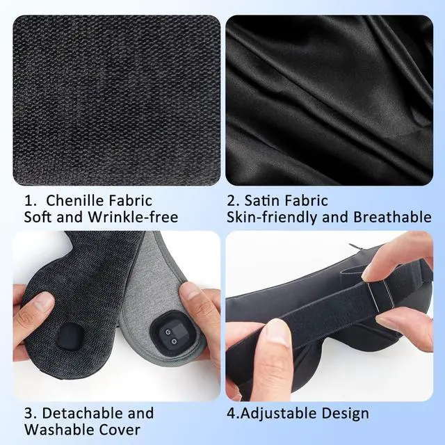 Alt view image 5 of 7 - Heated Eye Mask for Dry Eyes, Cordless Warm Eye Compress, 4 Heat Levels, 4-Level Timing, 1000mAh Rechargeable, Blepharitis, Styes, Washable Cover, Travel, Gifts for Family(Black)