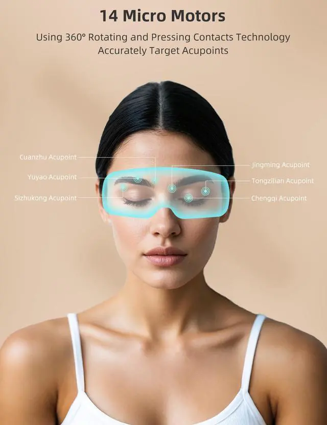 Alt view image 3 of 7 - Eye Massager with Heat & Vibration, Upgraded Heated Eye Massager with Acupressure, Music, Voice Prompts, Vision Window, Smart Eye Care Birthday Gifts for Mom Dad Friend Women Men