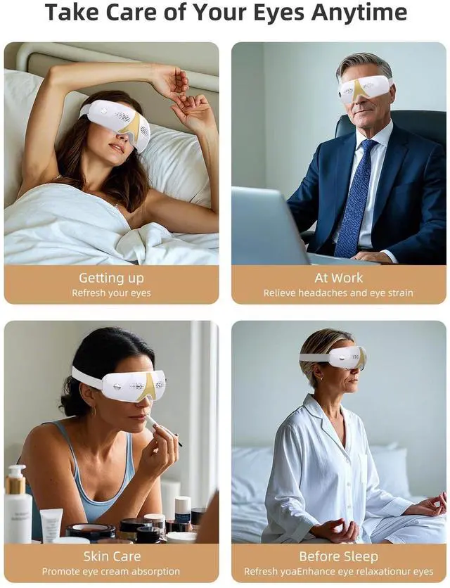 Alt view image 5 of 7 - Eye Massager with Heat & Vibration, Upgraded Heated Eye Massager with Acupressure, Music, Voice Prompts, Vision Window, Smart Eye Care Birthday Gifts for Mom Dad Friend Women Men