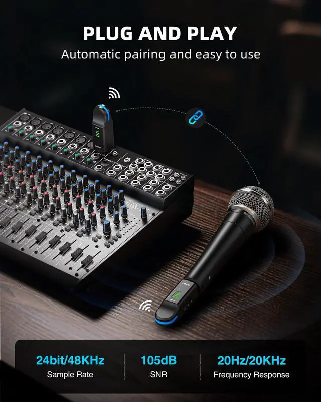 Alt view image 2 of 7 - Wireless XLR Transmitter Receiver MW-20, 48V Phantom Power for Condenser Mic, 2.4GHz Wireless Microphone System High-Resolution for Dynamic Mic, PA System, Audio Mixer