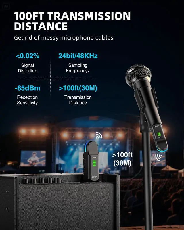 Alt view image 5 of 7 - Wireless XLR Transmitter Receiver MW-20, 48V Phantom Power for Condenser Mic, 2.4GHz Wireless Microphone System High-Resolution for Dynamic Mic, PA System, Audio Mixer