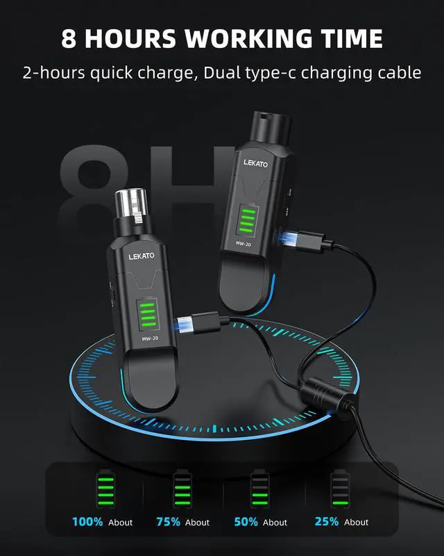 Alt view image 3 of 7 - Wireless XLR Transmitter Receiver MW-20, 48V Phantom Power for Condenser Mic, 2.4GHz Wireless Microphone System High-Resolution for Dynamic Mic, PA System, Audio Mixer