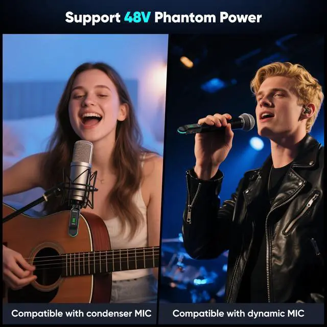 Alt view image 6 of 6 - 5.8Ghz Wireless Guitar System, Charging Case Included, Wireless Transmitter and Receiver with 4 Channels for Guitars Bass and Other Electric Instruments