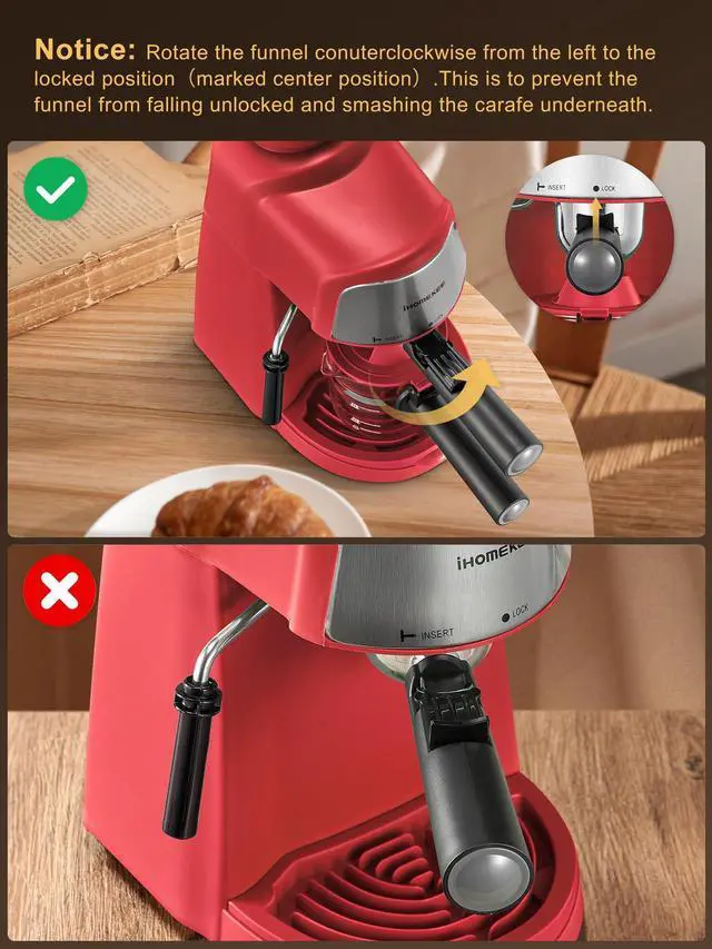 Alt view image 5 of 7 - Espresso Machine, 3.5Bar Espresso and Cappuccino Machine with Preheating Function, 4 Cup Coffee Maker with Milk Frothing Function and Steam Wand (Red), CM6810