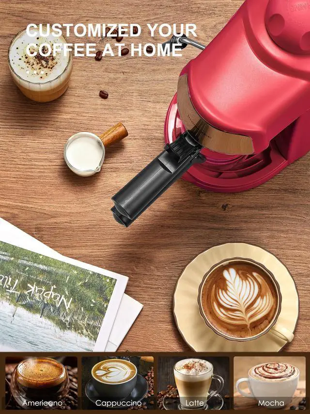 Alt view image 7 of 7 - Espresso Machine, 3.5Bar Espresso and Cappuccino Machine with Preheating Function, 4 Cup Coffee Maker with Milk Frothing Function and Steam Wand (Red), CM6810