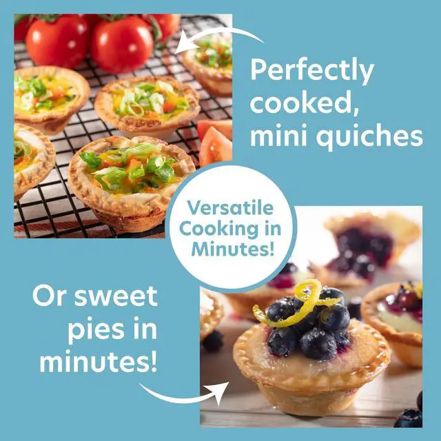 Alt view image 4 of 7 - Mini Pie & Quiche Maker- Electric Christmas Baker Cooks 6 Small Quiches or Pies in Minutes- Dough Cutting Circle Easy Measurement- Better than Tins, Pans- Baking or Dessert Gift - Holiday Must Have