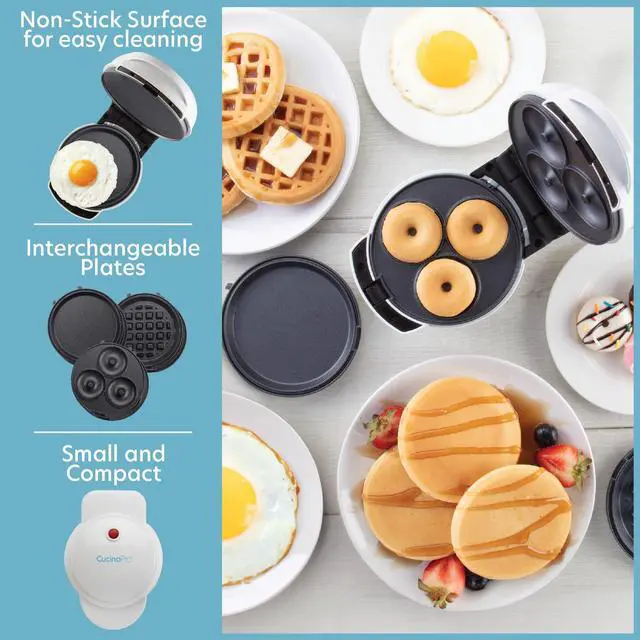 Alt view image 2 of 7 - 3 in 1 Mini Breakfast Maker- Make Mini Waffles Donuts Pancakes or Eggs all in 1 Multi Use Appliance- Easily Swap & Clean Interchangeable Griddle Plates- Small Electric Nonstick Holiday Baker Xmas Gift