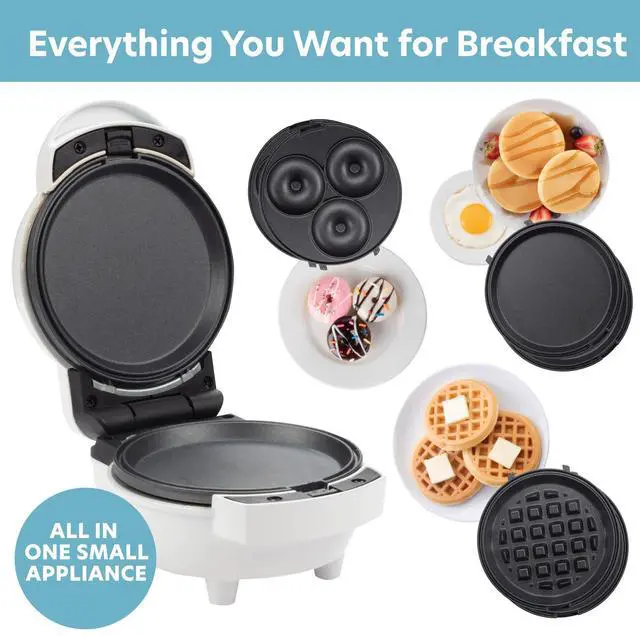 Alt view image 3 of 7 - 3 in 1 Mini Breakfast Maker- Make Mini Waffles Donuts Pancakes or Eggs all in 1 Multi Use Appliance- Easily Swap & Clean Interchangeable Griddle Plates- Small Electric Nonstick Holiday Baker Xmas Gift