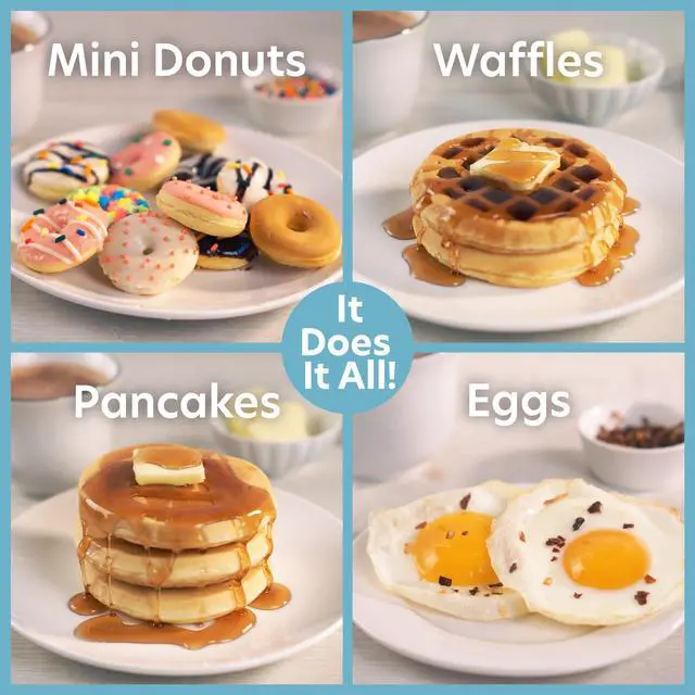 Alt view image 4 of 7 - 3 in 1 Mini Breakfast Maker- Make Mini Waffles Donuts Pancakes or Eggs all in 1 Multi Use Appliance- Easily Swap & Clean Interchangeable Griddle Plates- Small Electric Nonstick Holiday Baker Xmas Gift