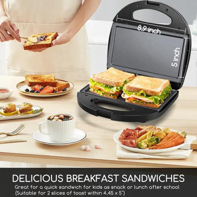 Alt view image 4 of 7 - Sandwich Maker with Non-stick Deep Grid Surface for Egg, Ham, Steaks Compact Electric Grill Tostadora de Pan Black, ETL Certificated, Roy