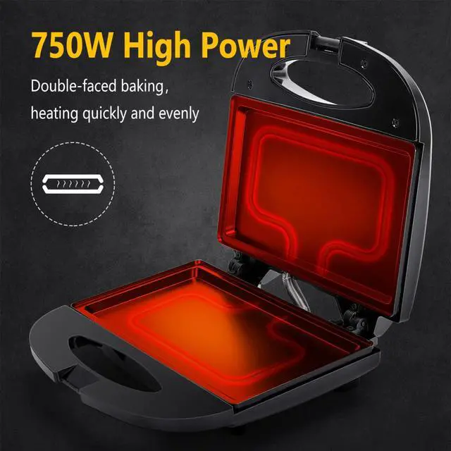 Alt view image 5 of 7 - Sandwich Maker with Non-stick Deep Grid Surface for Egg, Ham, Steaks Compact Electric Grill Tostadora de Pan Black, ETL Certificated, Roy