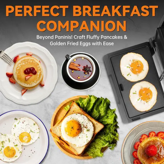 Alt view image 5 of 7 - Mini Panini Press Electric Griddle, 2 Slices of Panini Grill Press Sandwich Maker Press, Sandwichera Electrical for Pancakes & Eggs, Oil Tray, Non Stick Surfaces, Stainless Steel