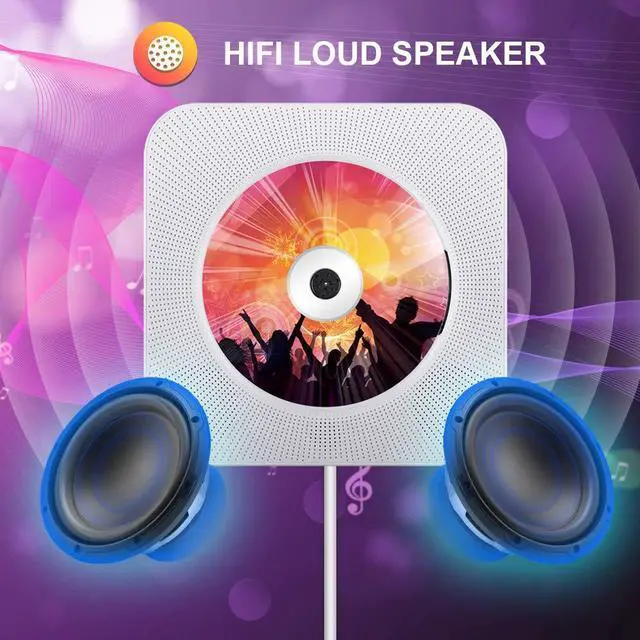 Alt view image 4 of 7 - Portable CD Player with Bluetooth, Wall Mountable CD Players Music Player Home Audio Boombox with Remote Control FM Radio Built-in HiFi Speakers LCD Display MP3 Headphone Jack AUX Input Output