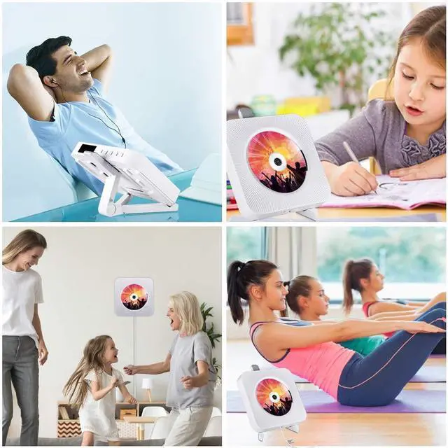 Alt view image 6 of 7 - Portable CD Player with Bluetooth, Wall Mountable CD Players Music Player Home Audio Boombox with Remote Control FM Radio Built-in HiFi Speakers LCD Display MP3 Headphone Jack AUX Input Output