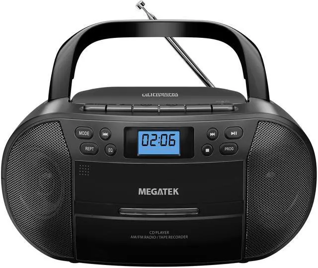 Main image of CBR510 Portable CD/Cassette Player Boombox with Bluetooth, AM/FM Radio, USB Playback, AUX Input, Headphone Jack, LCD Display, AC/Battery Powered Stereo System for Home